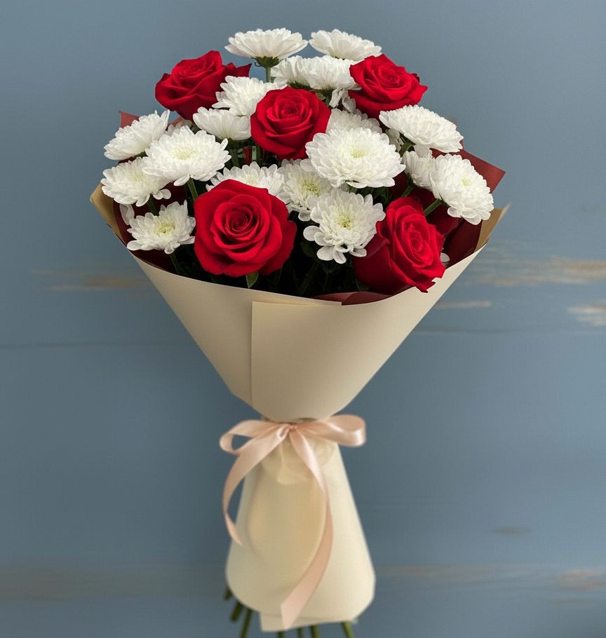 Букет цветов из: Розы и Хризантемы в Ждановский