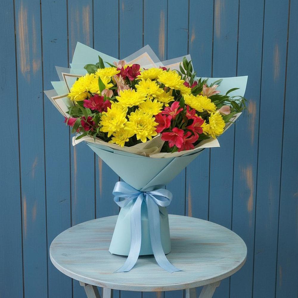 Букет цветов из: Альстромерии и Хризантемы в Ждановский