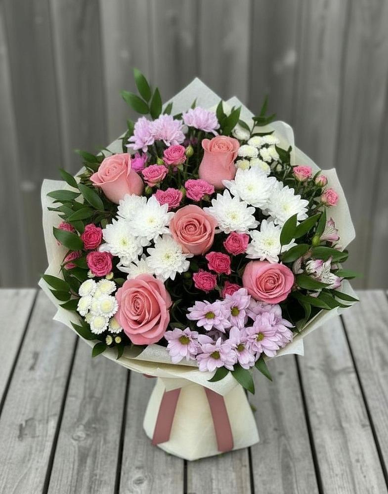 Букет цветов из: Альстромерии, Гвоздики, Розы и Хризантемы в Ждановский