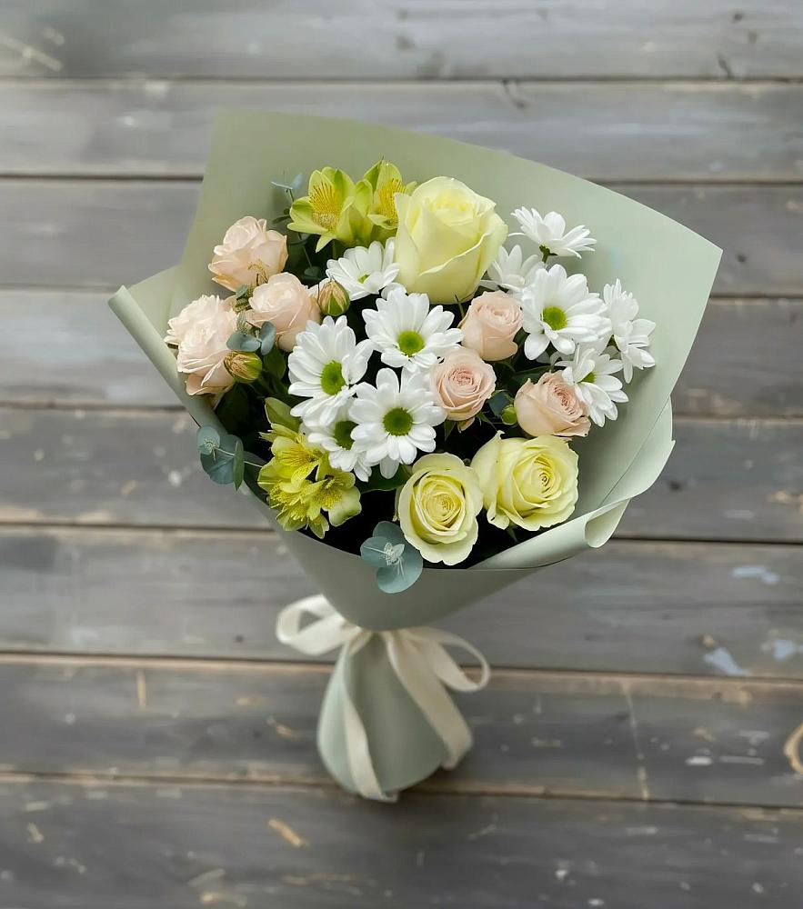 Букет цветов из: Альстромерии, Розы и Хризантемы в Ждановский