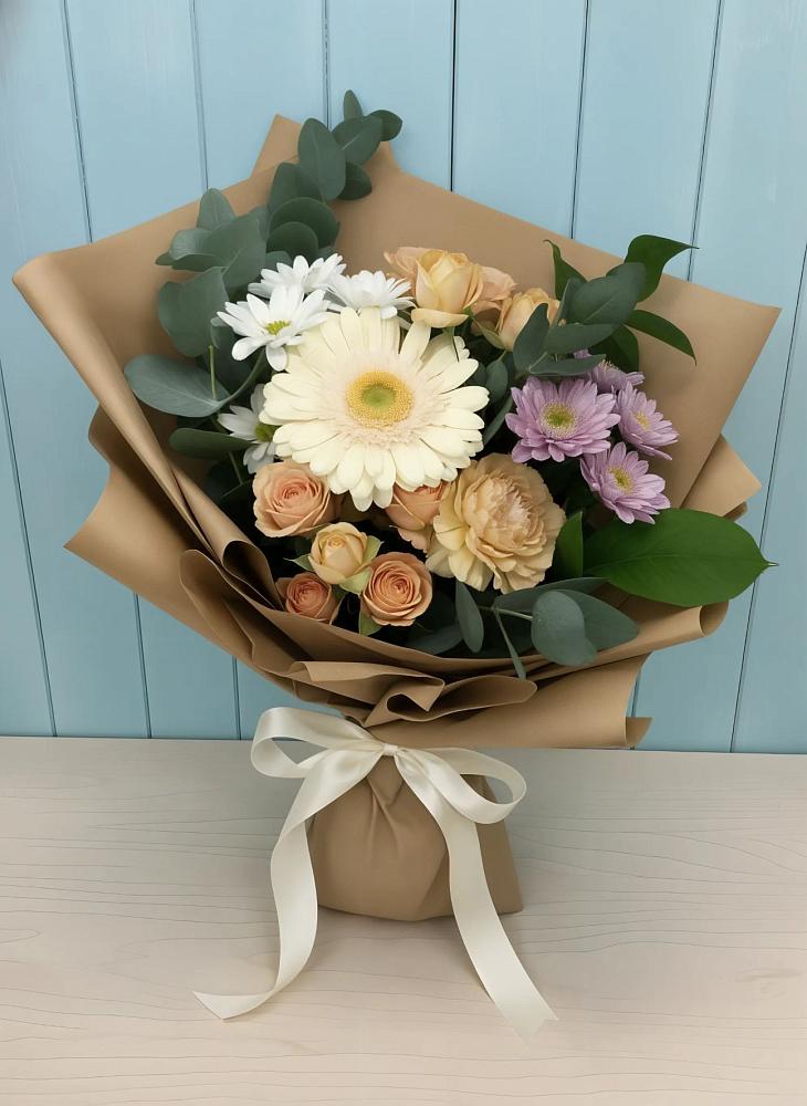 Букет цветов из: Герберы и Хризантемы в Ждановский