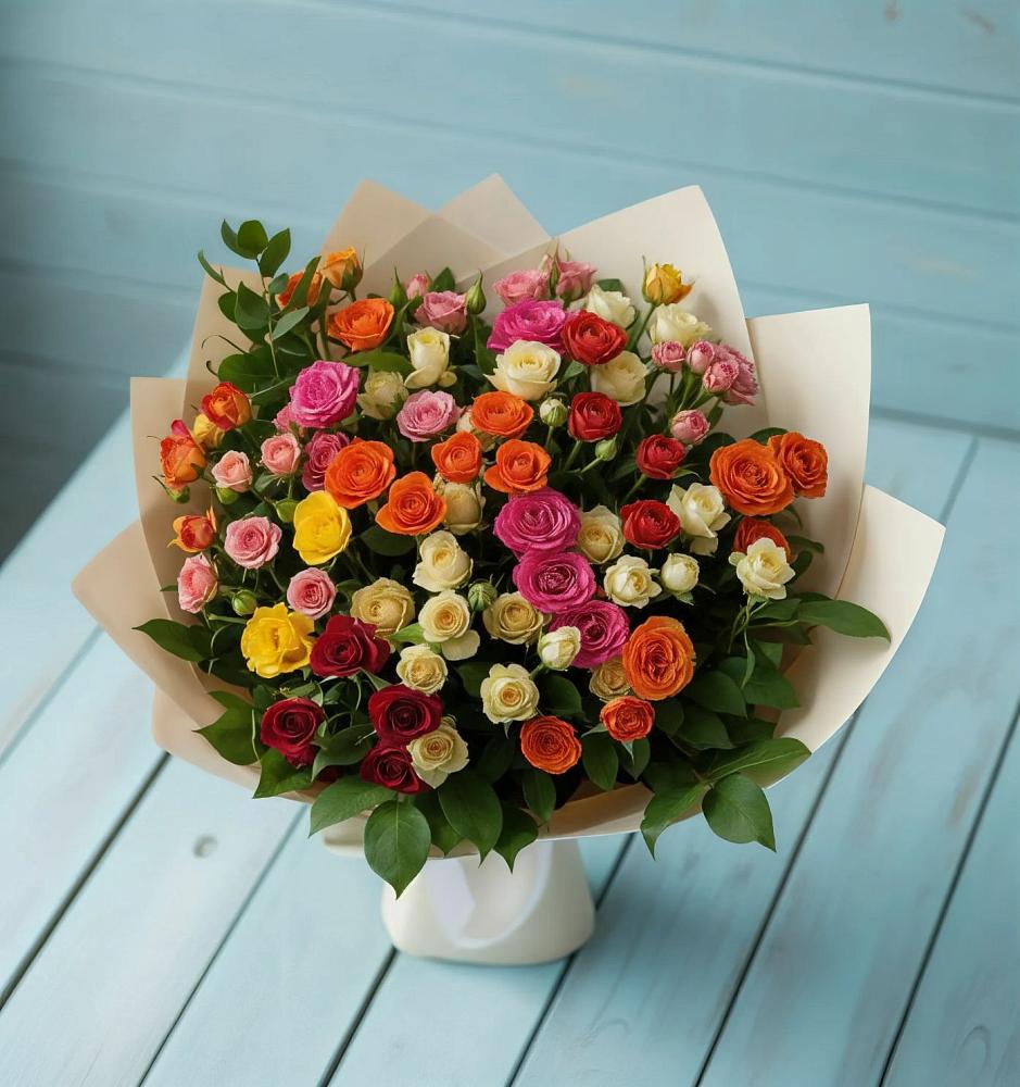 Букет Микс из разноцветных кустовых роз в Ждановский