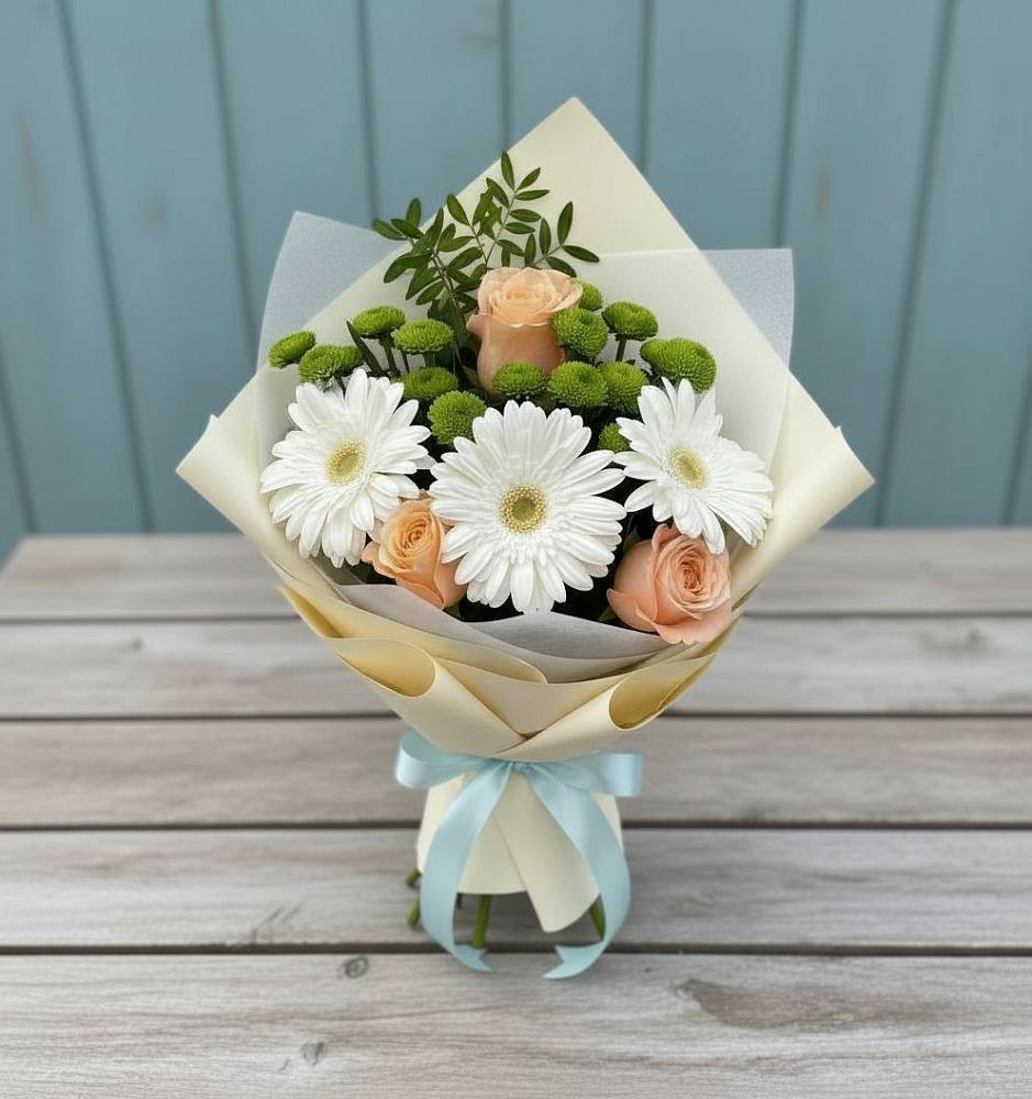 Букет цветов из: Герберы, Розы и Хризантемы в Ждановский
