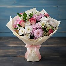 Букет цветов из:  Хризантемы, Альстромерии и Розы в Ждановский