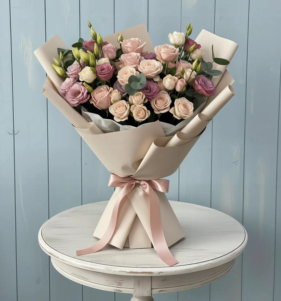 Букет цветов из: Розы и Лизиантусы в Ждановский