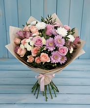 Букет цветов из:  Хризантемы, Розы и Альстромерии #REPLACE_PRED# Ждановский