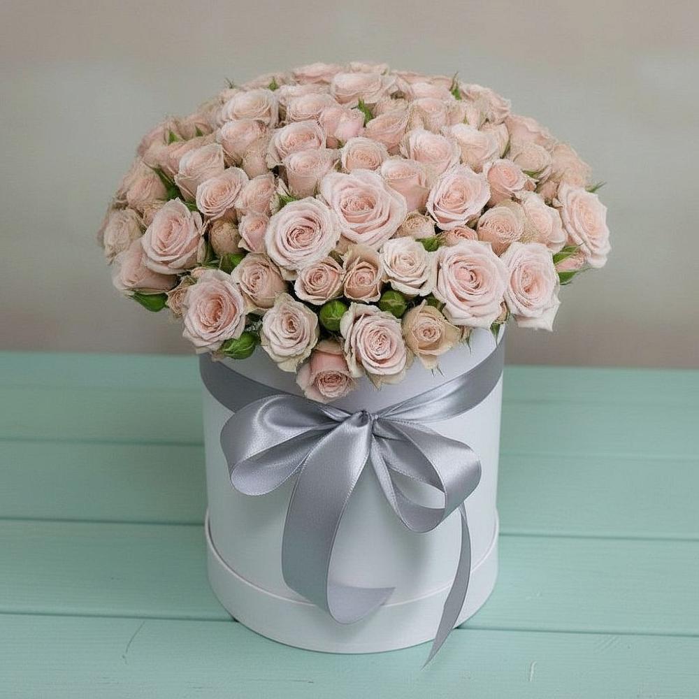 Цветочная композиция из Розы в шляпной коробке в Ждановский